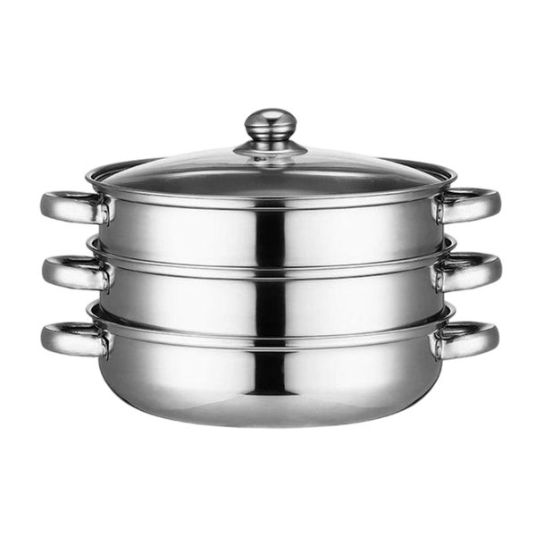 28cm 3-Tier Stainless Steel Steam Pot with Lid for Vegetables Seafood