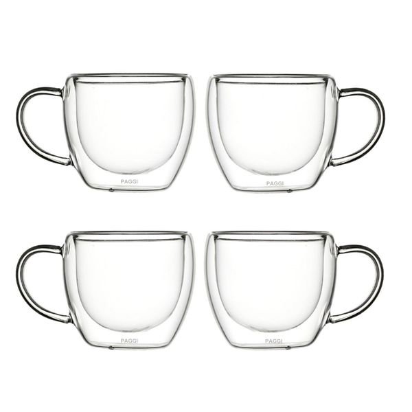 150ml Drinking Glass Coffee Cups Set, 4PC Double Wall Coffee Mug Tea Glass