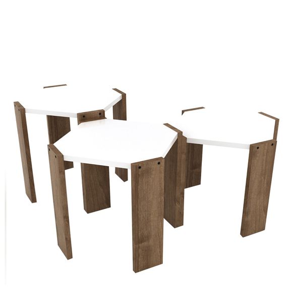 Modern 3 Piece Stacking Space-Saving Wooden Design Side Nesting Table Set