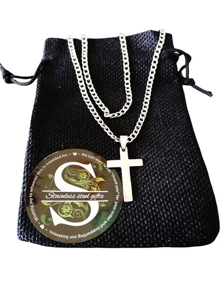 Solid Stainless Steel Cuban Curb/Figaro chain &amp; Cross Pendant Set