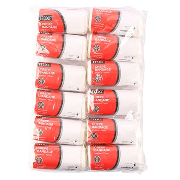 12 Pack - Mx Crepe Bandage 7.5cm x 4.5m - Elastic Support Wrap