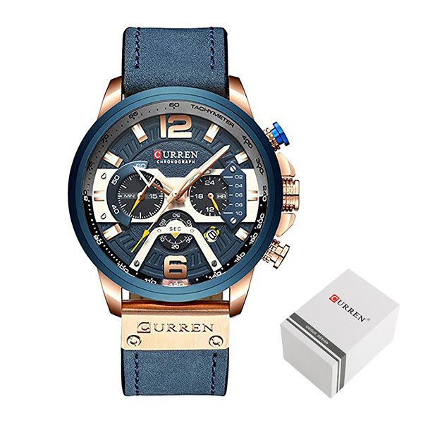Curren Blue Azur Leather Strap Men's Quartz Luxury Watch ( Apex Edition