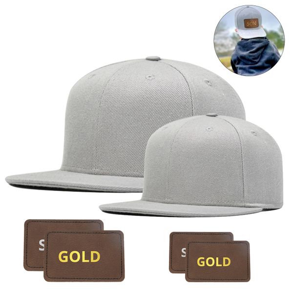 Personalized Father &amp; Son Hats, Adjustable Flat Brim Caps with 4 Stickers