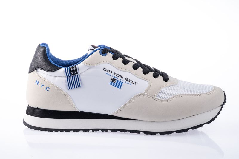 Cotton Belt Men's Two-Toned Matte Sneakers-Cream/White