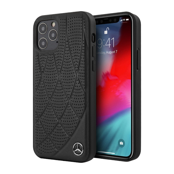 Mercedes-Benz Quilted Real Leather Case for iPhone 12 Pro Max Black