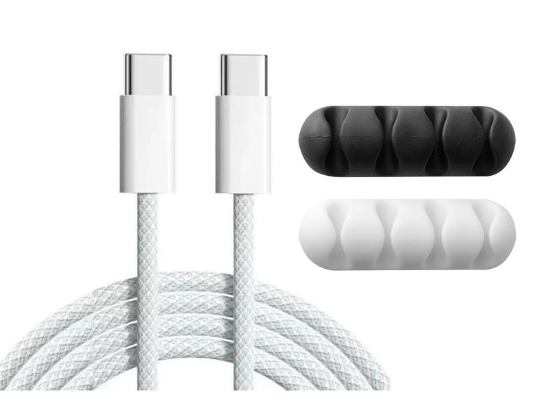 60W USB-C to USB-C 1M Cable Compatible with Apple Devices + Cable Organizer