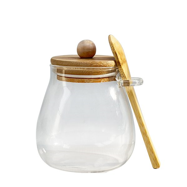 Honey Jar with Wooden Lid &amp; Spoon 430ml - Set Of 2