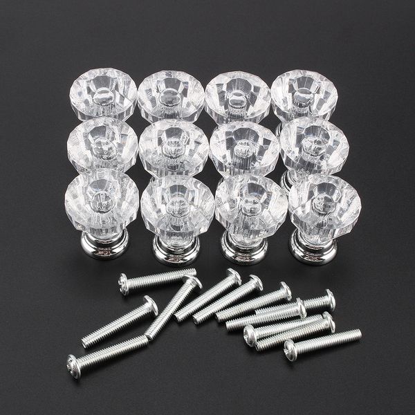 12-Piece Diamond Crystal Glass Cabinet Knobs