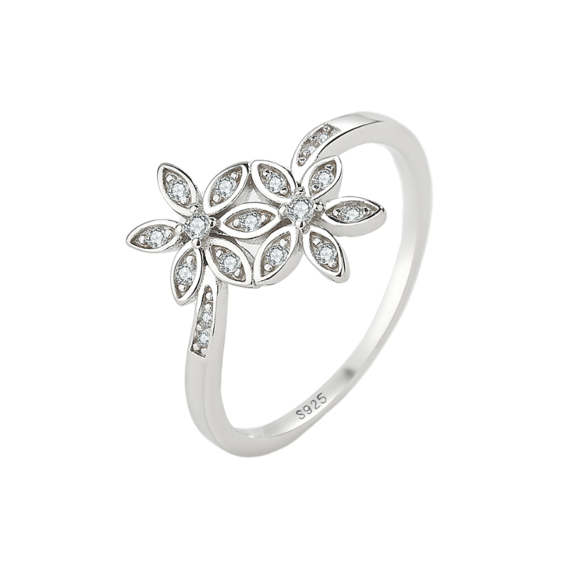 Double Flower Diamante Ring