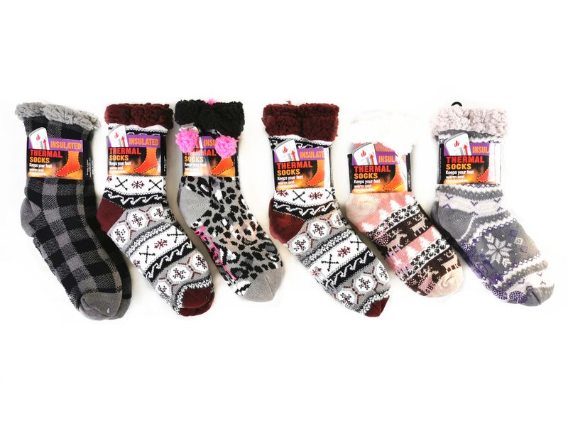 6 Pairs Of Original Thermal Socks - Winter Socks - Assorted Design &amp; Colour