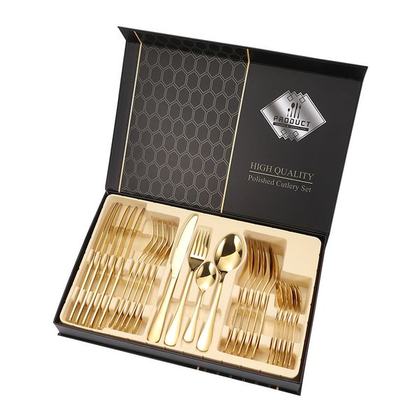Gold Cutlery Set Gift Set with Knives - Forks - Spoons - Teaspoosn - Gold
