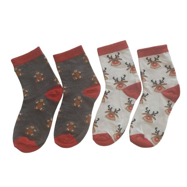 Kids Christmas Socks with Reindeer and Gingerbread Men - 2 Pack
