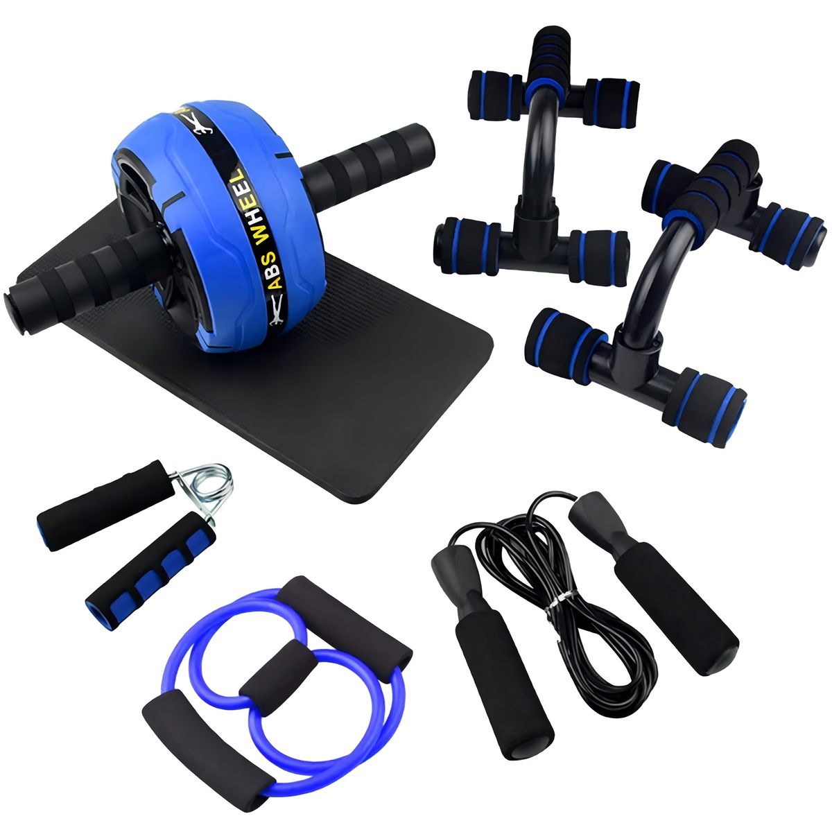 Fitness Set Abs Wheel Push-Up Bar Hand Gripper Jump Rope Resistance Band