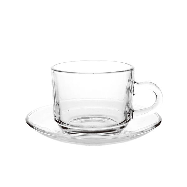 Blue Angel Crystal Clear Cups with Saucers - Set of 6