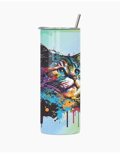 Cat in Colour 5 20 Oz Straight Skinny Tumbler Straw Motivational Present016