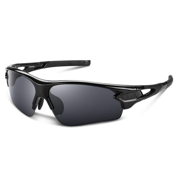 Polarized Sunglasses, UV400, Lightweight TAC Lenses, Glossy Black