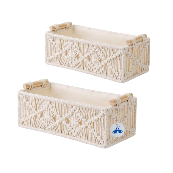 ALANES 2 Pack Macrame Storage Baskets Boho Decor Box Woven Organizer