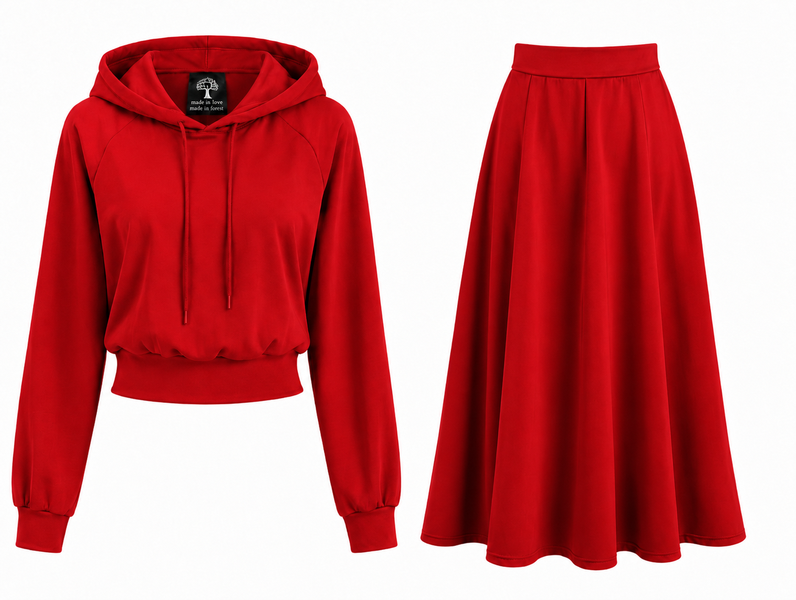 Secret Shield Scarlet Grace Hoodie &amp; Flare Skirt Set 100 % Cotton