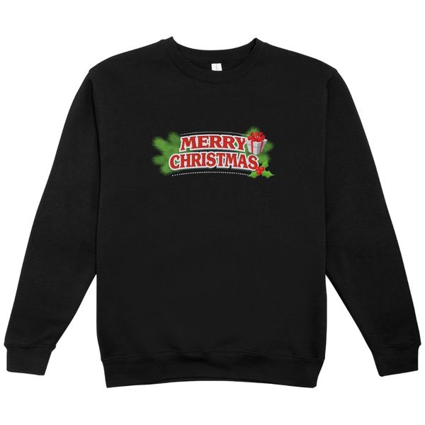 Merry Christmas Bold Gift Box and Misletoe Kids Black Sweater