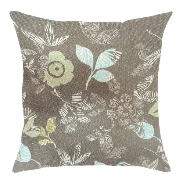 Calypso Brown Pillow/Cushion Cover with Green/Brown Flowers (Cover Only)