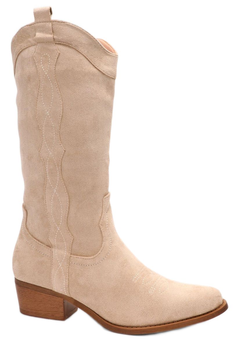 Quiz Ladies Beige Faux Suede Western Boots Shop Today. Get it