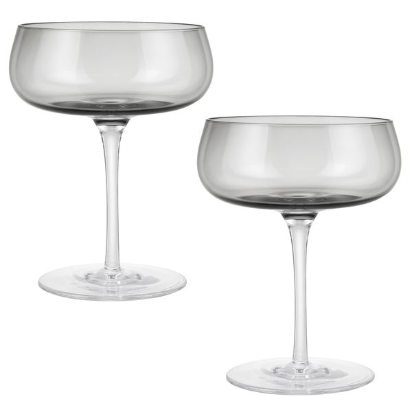 Blomus Champagne Glasses: BELO Handmade Grey/Black Smoke Coupes - Set of 2