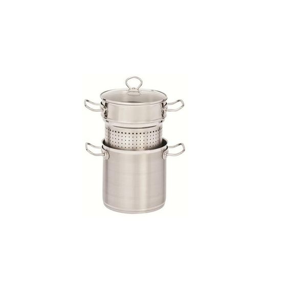 Stainless Steel Deep Stock Pot With Pasta Colander And Glass Lid - 20cm