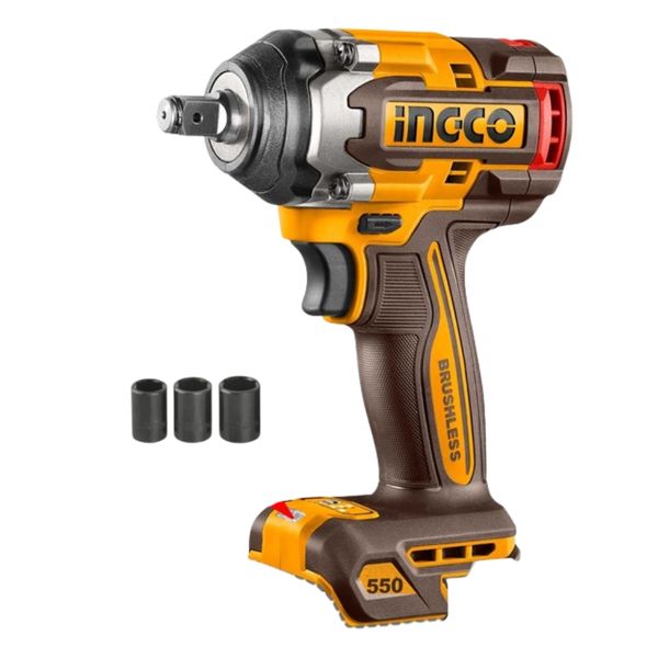 Ingco - Cordless Impact Wrench 550Nm incl 3 Sockets - Tool Only