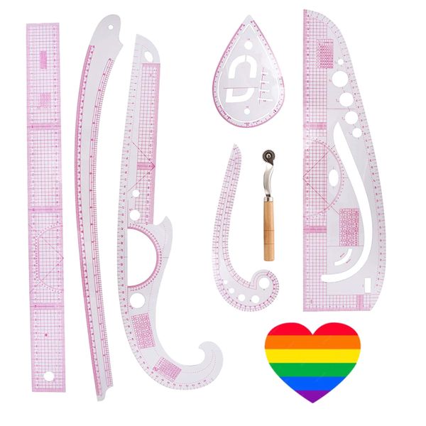 Craft Stationery 7 Piece Clothes Making Rulers Set &amp; Heart Sticker