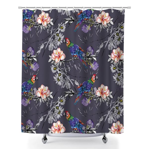 Birds Flowers Waterproof Shower Curtain for Bathroom, Decorative Backdrop