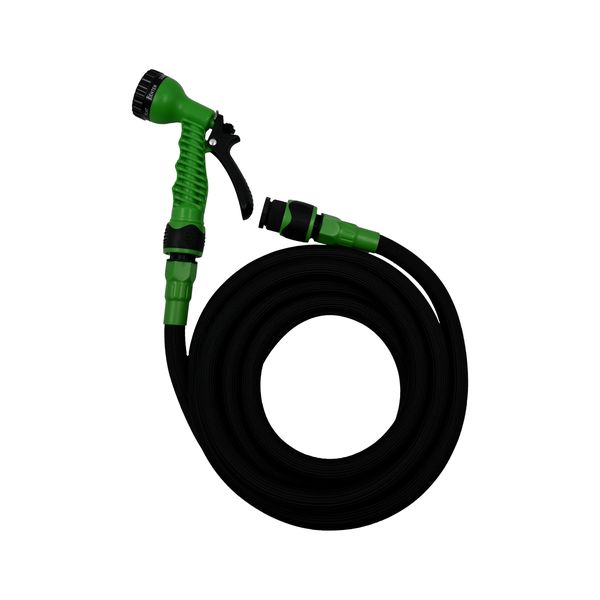 Textile Garden Hose with Fittings and Spray Nozzle - 8m to 11m