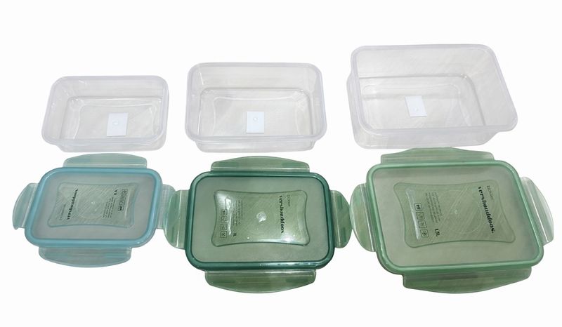 Plastic Food Storage Containers with Green Lids - Set of 3
