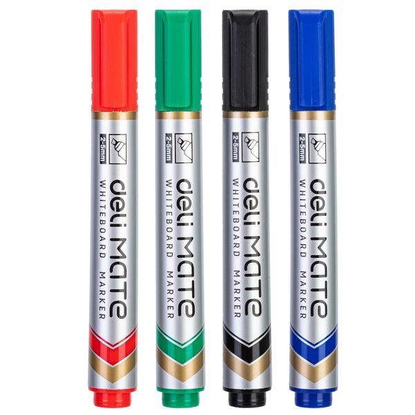 Deli Whiteboard Marker 1.5mm 4Pcs assorted Colors Black, Blue, Red, Green