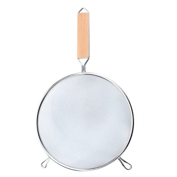 Two Ears Wooden Handle Hanging Oil Filter Strainer Steel Skimmer Ladle