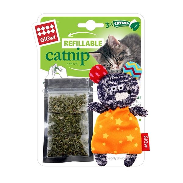 GiGwi Cat Plush Toy Mouse with Changeable Catnip Bag Refillable Pouch