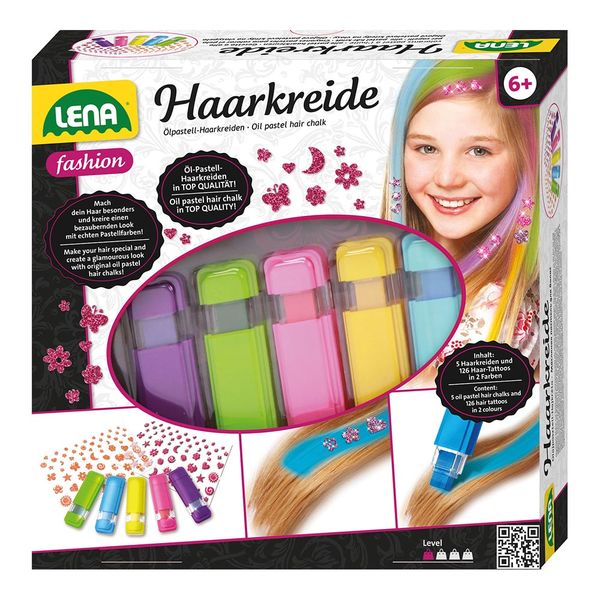 Lena Hair Colouring Chalk in 5 Colours plus Hair Tattoos for Fun Hair Art