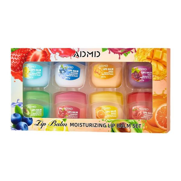 8-Piece Moisturising Lip Balm Set - Fruit Flavoured Mini Pots