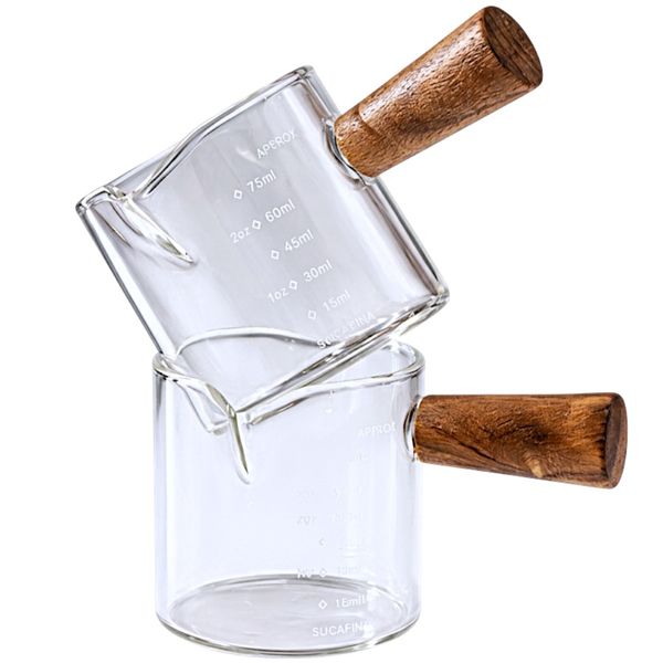 2 Pack Glass Coffee Measuring Cups with Wooden Handle