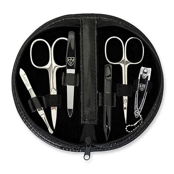 Kellermann Manicure Set: Nail Tool Set in Black Half-Moon Faux Leather Case