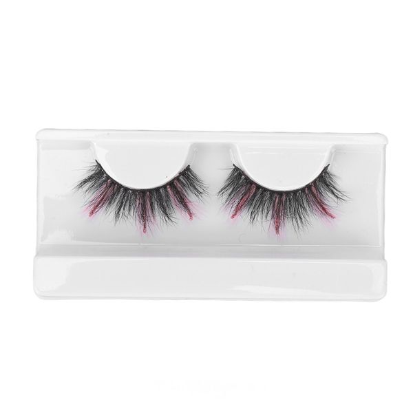 1 Pair 18mm Colored False Eyelashes Long Curly Pink Glitter Fake P7I01-3