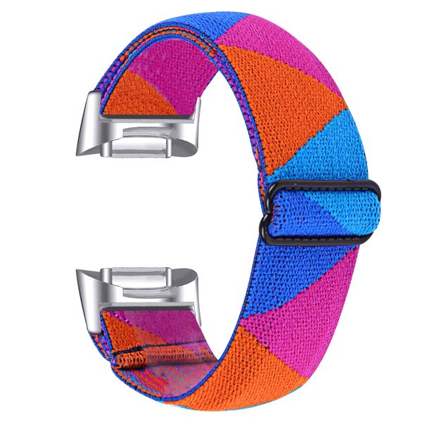 Nylon Strap For Fitbit charge 5/6-Blue/Orange/Rose Triangles