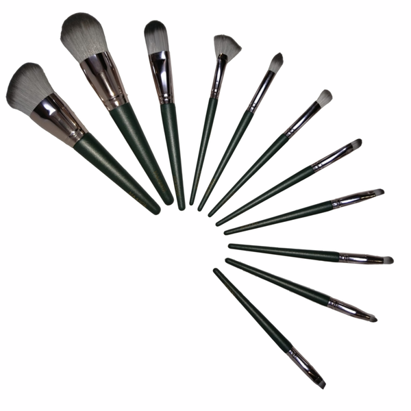 12 Piece Professional Vegan Makeup Brush Set - Green