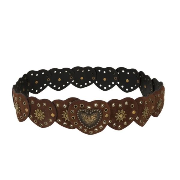 Women's Vintage Ethnic Pattern Heart Rivet Decor Western Belt