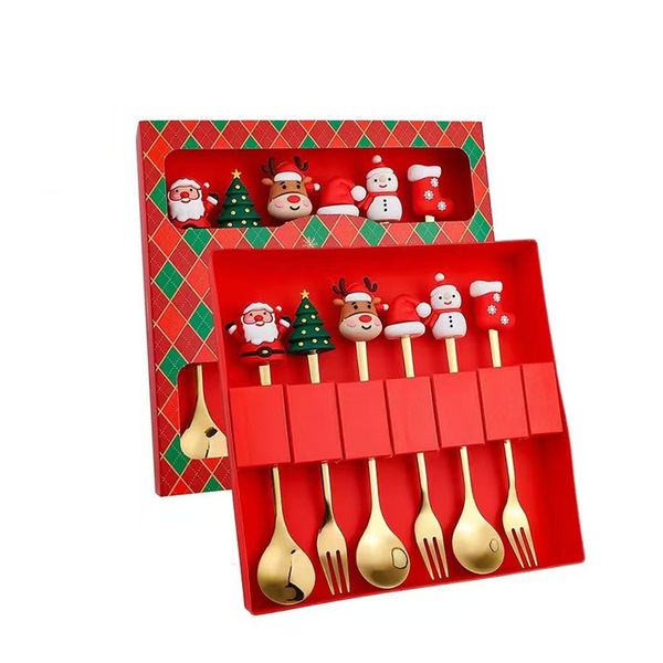 Forks and Spoons Set for Christmas, 6 Pack Xmas Dinner Forks Set