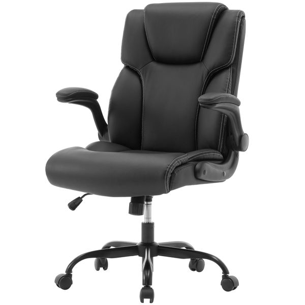 Leather Computer Chair Comfy with Armrest Office Work Chair Swivel Chair