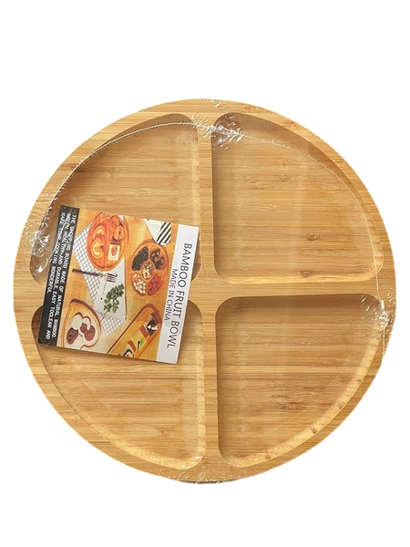 Round Shaped Bamboo Serving Platter With 4 Compartments