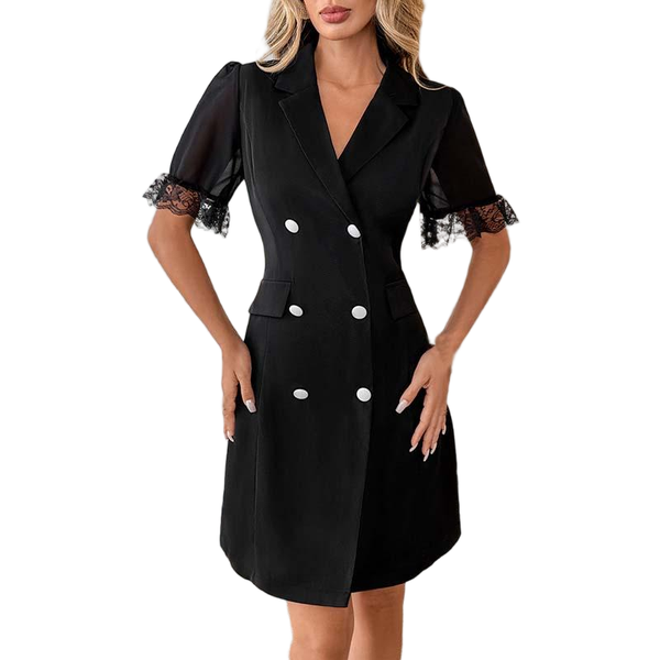 Women's V-neck Double-Breasted Short-Sleeved Dress For Commuting