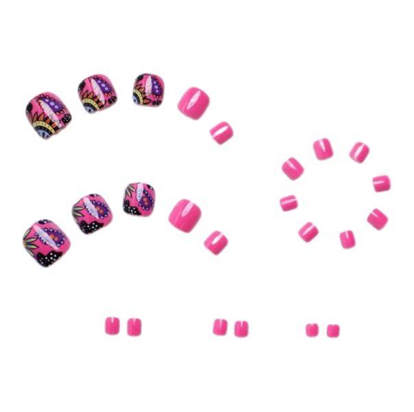 24 Piece Fancy Pink Dazzling Pattern Square Press On Toe Nails