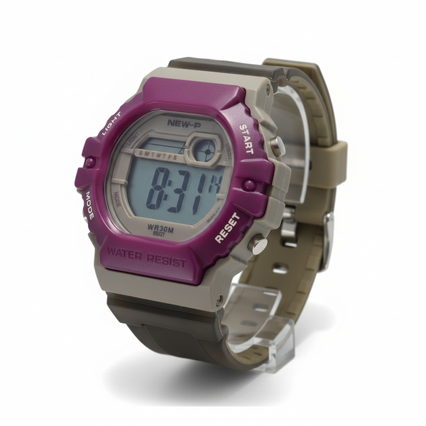 Kids Digital Watch 660T Purple And Brown With A BrownStrap