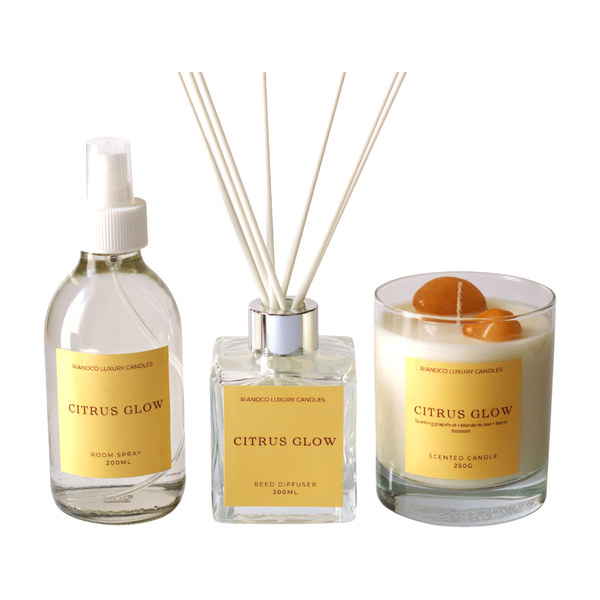 Citrus Glow - Home Fragrance Gift Set-Candle, Reed Diffuser and Room Spray